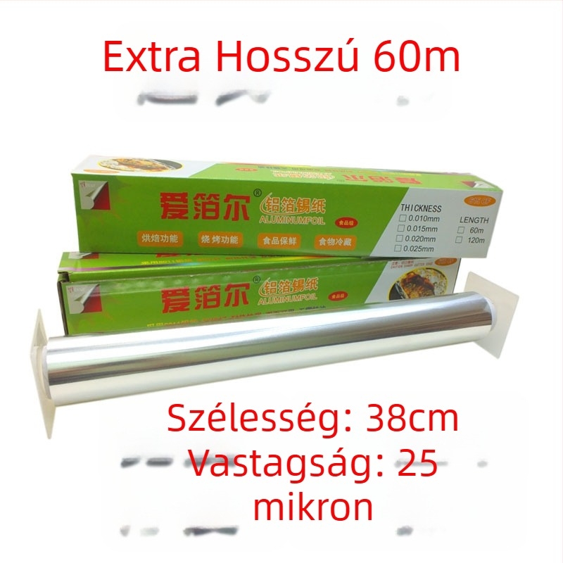 613/615 méretű nagy tekercs alumínium fólia grillsütéshez és sütéshez, szélesség 38/45 cm, vastagság 15–30 mm, nyomtatott logóval