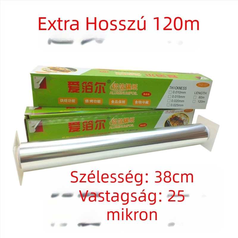 613/615 méretű nagy tekercs alumínium fólia grillsütéshez és sütéshez, szélesség 38/45 cm, vastagság 15–30 mm, nyomtatott logóval