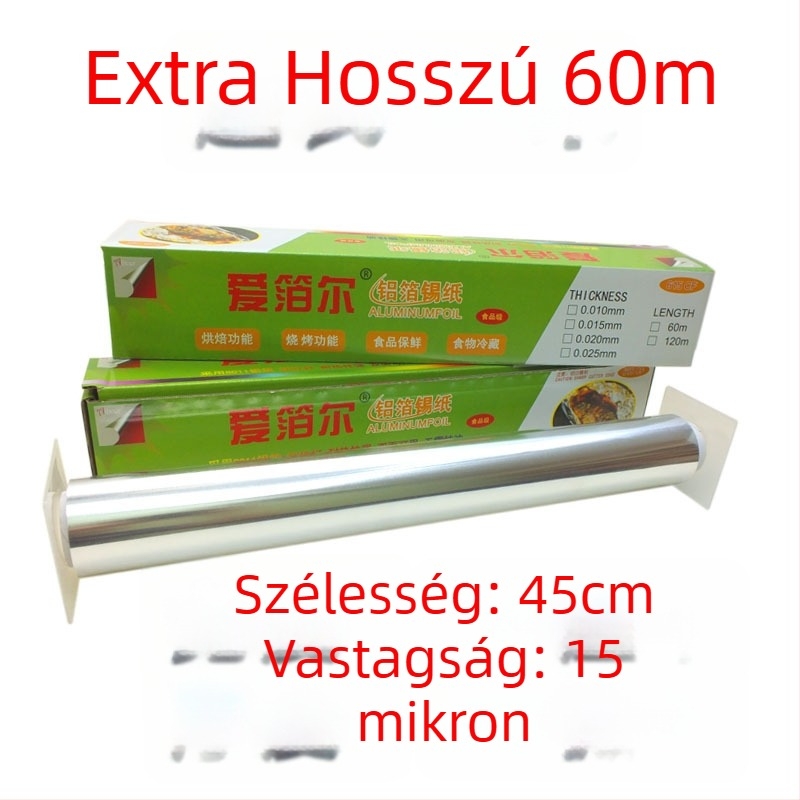 613/615 méretű nagy tekercs alumínium fólia grillsütéshez és sütéshez, szélesség 38/45 cm, vastagság 15–30 mm, nyomtatott logóval