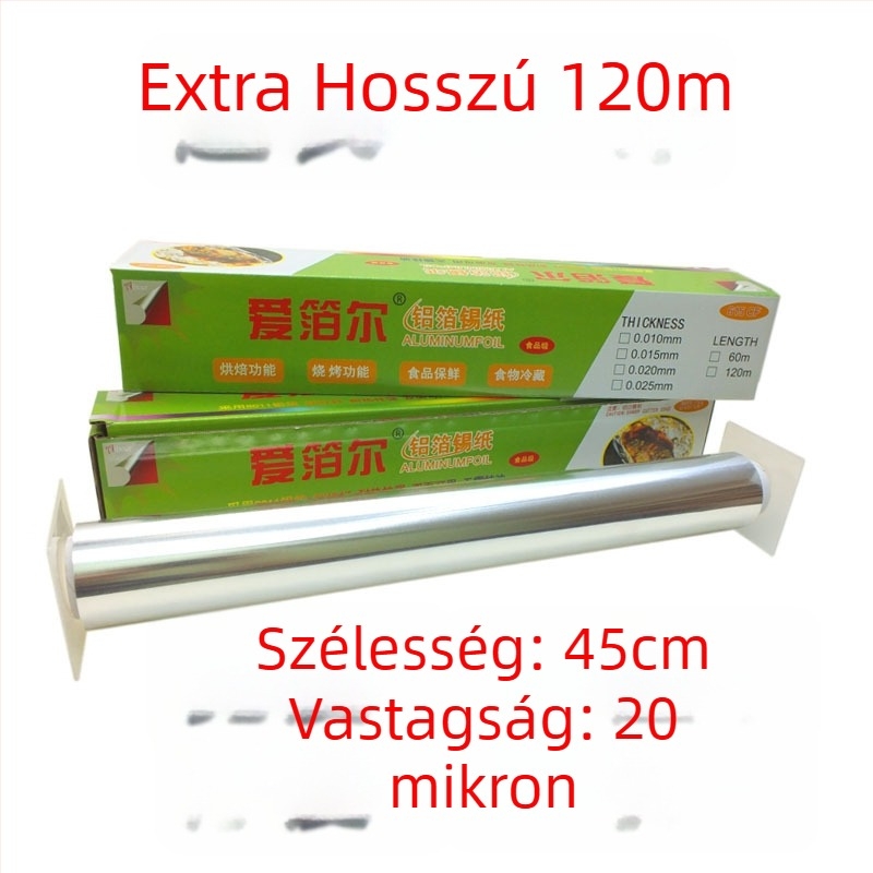 613/615 méretű nagy tekercs alumínium fólia grillsütéshez és sütéshez, szélesség 38/45 cm, vastagság 15–30 mm, nyomtatott logóval