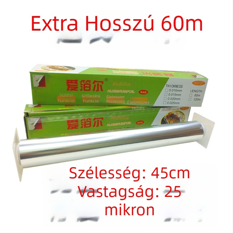 613/615 méretű nagy tekercs alumínium fólia grillsütéshez és sütéshez, szélesség 38/45 cm, vastagság 15–30 mm, nyomtatott logóval