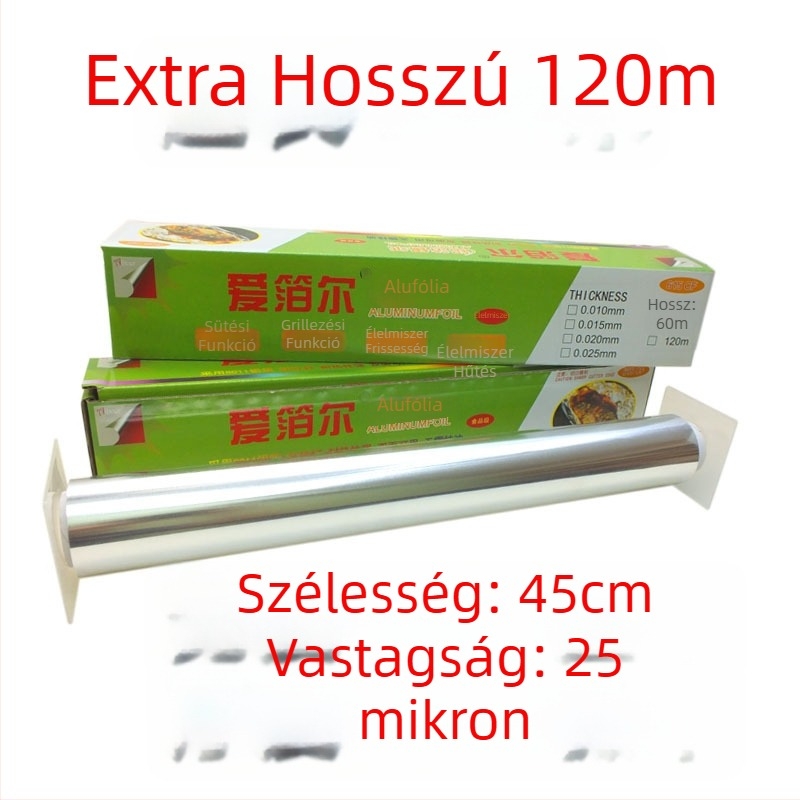 613/615 méretű nagy tekercs alumínium fólia grillsütéshez és sütéshez, szélesség 38/45 cm, vastagság 15–30 mm, nyomtatott logóval