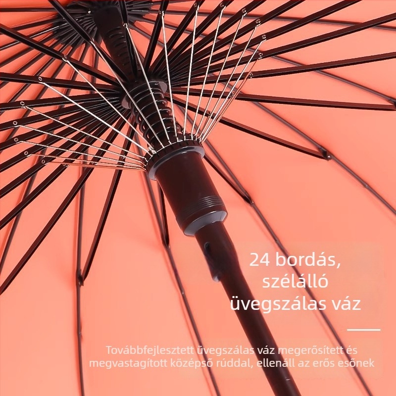 Ívelt fogantyújú 24 bordás vízálló esernyő, nagy méretű két személyes hosszú nyéllel, automata, szélálló, megnövelt egyenes rúddal