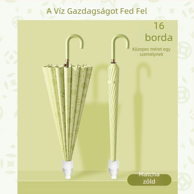 Ívelt fogantyújú 24 bordás vízálló esernyő, nagy méretű két személyes hosszú nyéllel, automata, szélálló, megnövelt egyenes rúddal