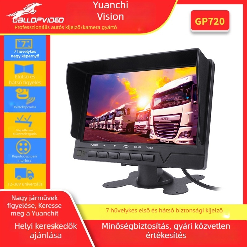 Vízálló járműre szerelt kijelző, 10,1 hüvelykes, AHD felvétel, kültéri megfigyelés 1080P