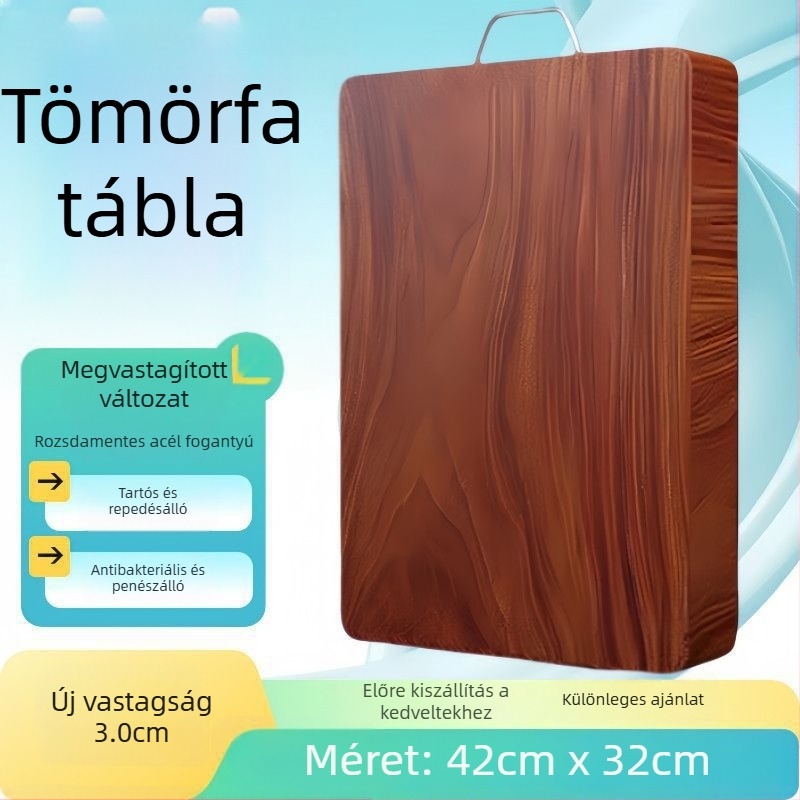 Vastag vasfa vágódeszka, penészálló és antibakteriális, tömörfa konyhai vágódeszka
