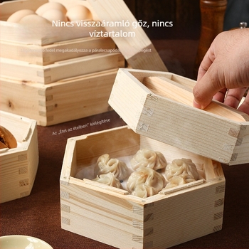 Fából készített hatszögletű párolókosár háztartási használatra, ideális dim sum és gőzölt knédli számára