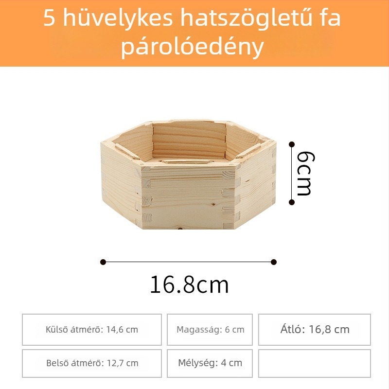 Fából készített hatszögletű párolókosár háztartási használatra, ideális dim sum és gőzölt knédli számára
