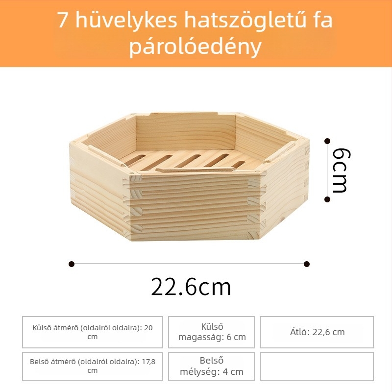Fából készített hatszögletű párolókosár háztartási használatra, ideális dim sum és gőzölt knédli számára
