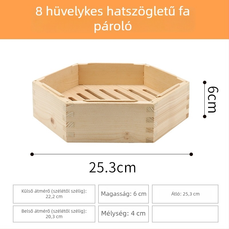 Fából készített hatszögletű párolókosár háztartási használatra, ideális dim sum és gőzölt knédli számára