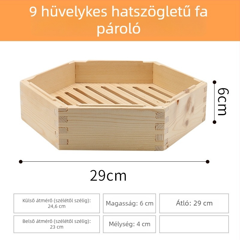 Fából készített hatszögletű párolókosár háztartási használatra, ideális dim sum és gőzölt knédli számára
