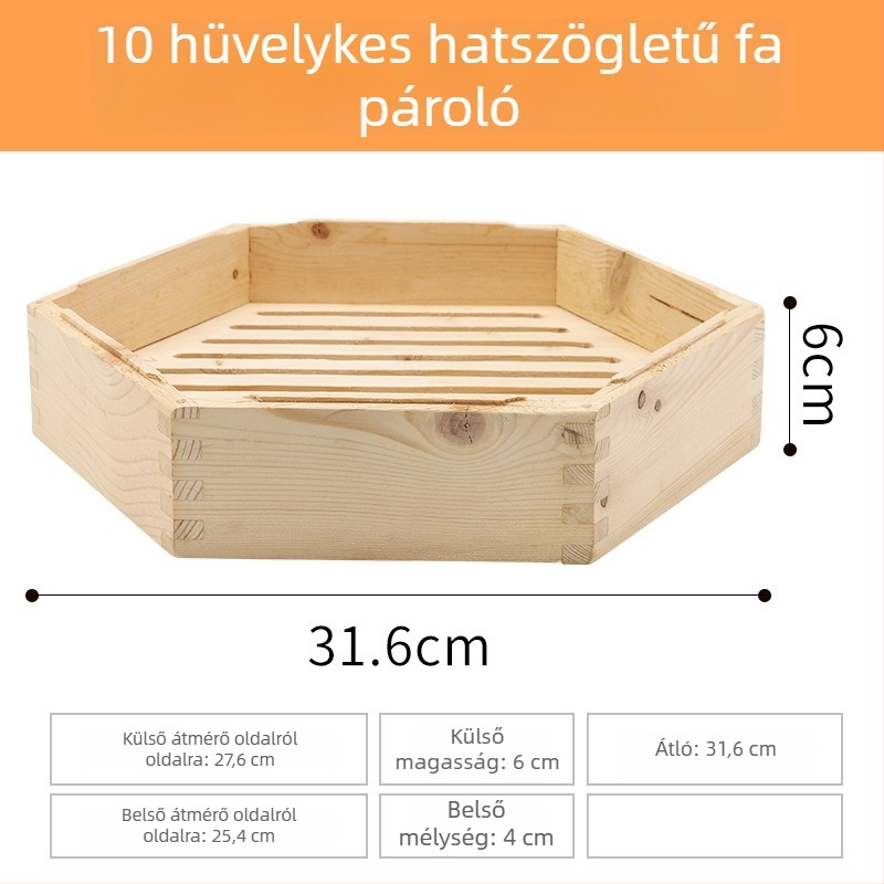 Fából készített hatszögletű párolókosár háztartási használatra, ideális dim sum és gőzölt knédli számára