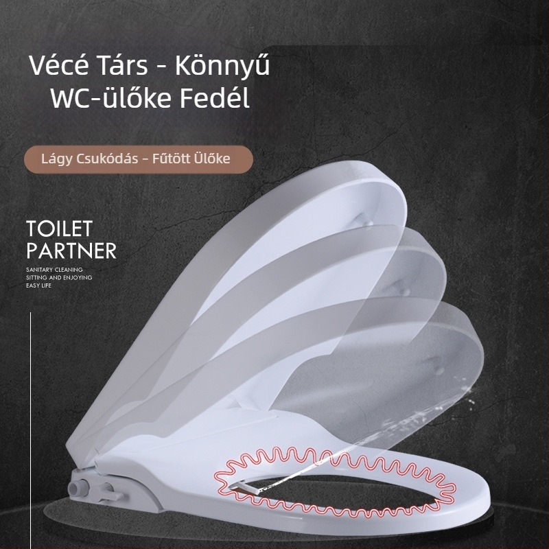 Univerzális U-alakú fűthető WC-ülőke intelligens fedéllel, vastag PP lemez, csendes lassú zárás