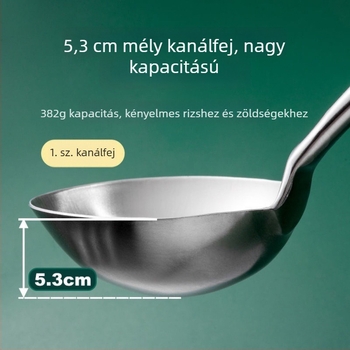Rozsdamentes acél kanál rózsafa fogantyúval – sütéshez és tálaláshoz, hosszú nyél, többfunkciós spatula-kanál wokhoz, leveshez és zabkásához