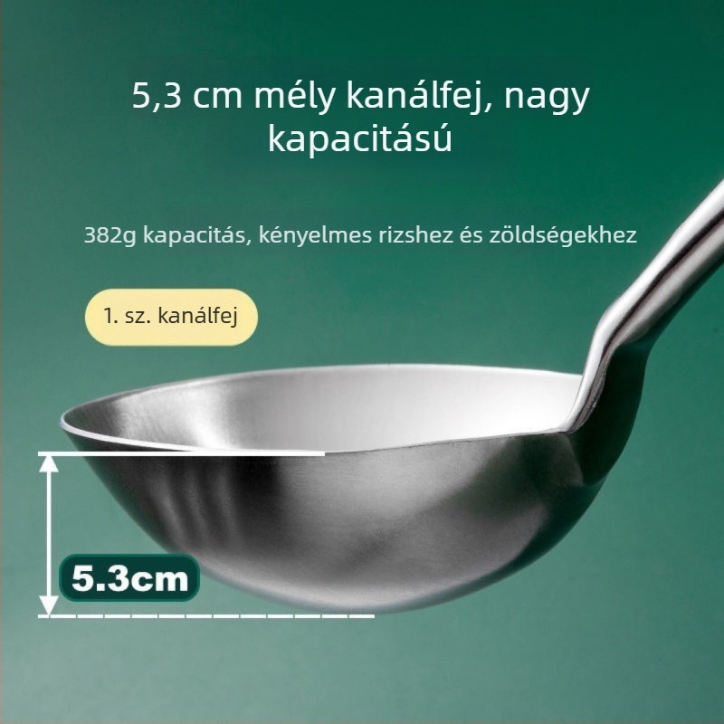 Rozsdamentes acél kanál rózsafa fogantyúval – sütéshez és tálaláshoz, hosszú nyél, többfunkciós spatula-kanál wokhoz, leveshez és zabkásához