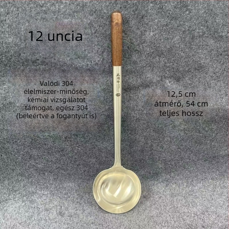 Rozsdamentes acél kanál rózsafa fogantyúval – sütéshez és tálaláshoz, hosszú nyél, többfunkciós spatula-kanál wokhoz, leveshez és zabkásához