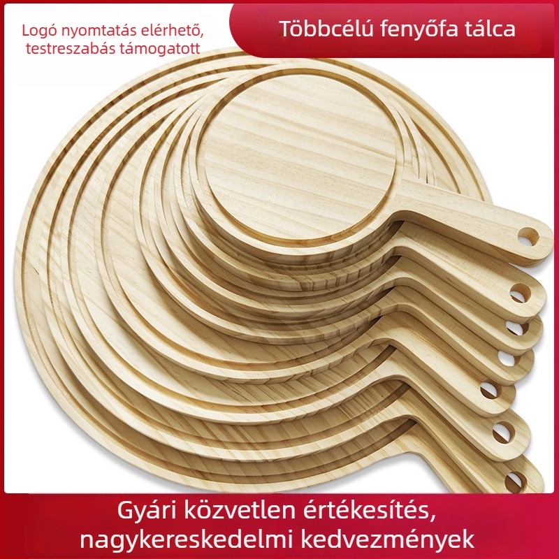 Tömörfa vágó- és tálalódeszka, többfunkciós: pizza, kenyér, steak, bárány és sushi