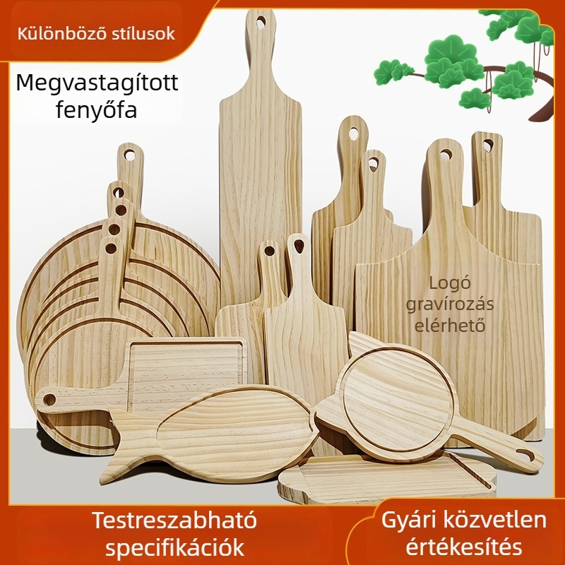 Tömörfa vágó- és tálalódeszka, többfunkciós: pizza, kenyér, steak, bárány és sushi