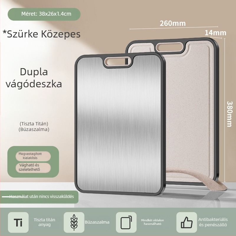 Kétoldalas rozsdamentes acél vágódeszka, antibakteriális, penészálló, háztartási használatra