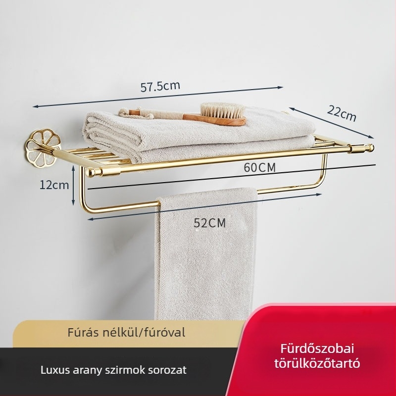 Modern rozsdamentes acél fürdőszobai törölközőtartó és tárolópolc készlet elektroplakált felülettel, teherbírás 20 kg