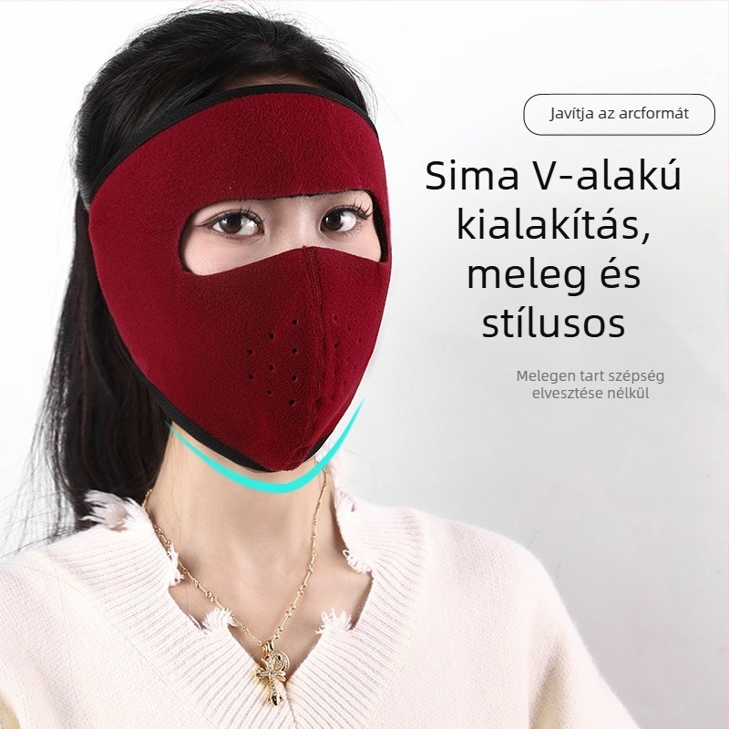 Női meleg arcmaszk őszre és télre, teljes arcvédelmet nyújtó, fül- és nyakvédő, porálló, vastag kialakítású kültéri kerékpáros maszk