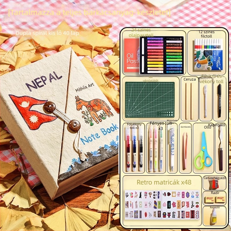 Népáli kézzel készített DIY anyagkészlet és kézzel festett notesz lányoknak, vintage írószerek
