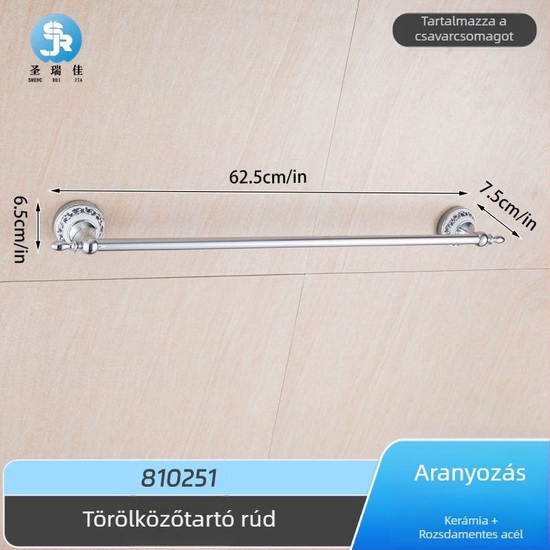 Rozsdamentes acél törölközőgyűrű kék‑fehér porcelán dizájnnal, falra szerelhető fürdőszobai tartó