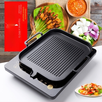 Koreai stílusú elektromos grillserpenyő Maifan kővel, fekete, tapadásmentes, füstmentes otthoni grillhez Teppanyaki