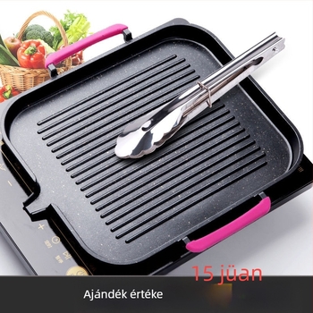 Koreai stílusú elektromos grillserpenyő Maifan kővel, fekete, tapadásmentes, füstmentes otthoni grillhez Teppanyaki