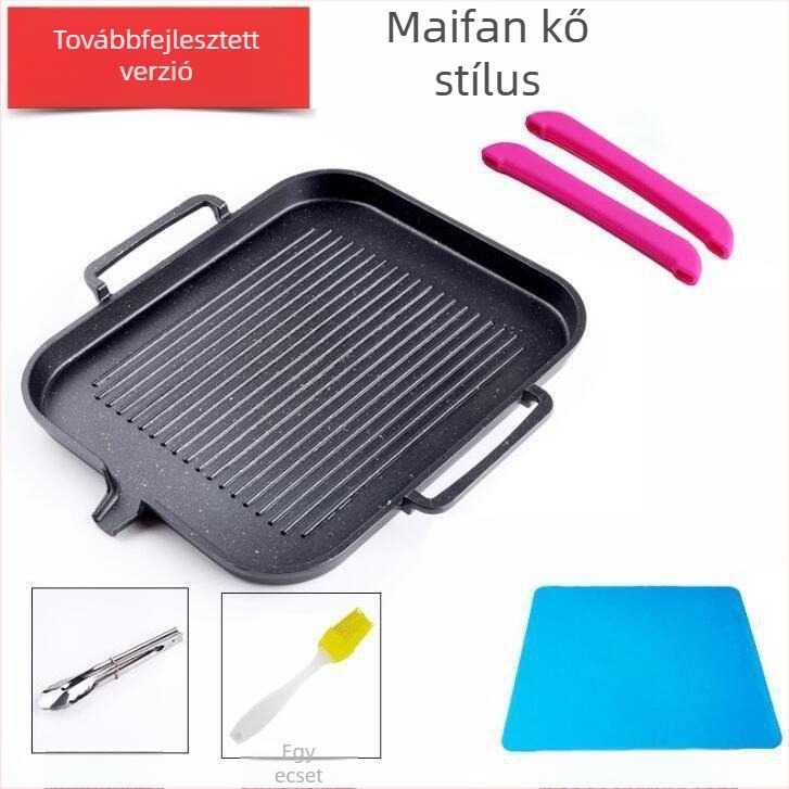 Koreai stílusú elektromos grillserpenyő Maifan kővel, fekete, tapadásmentes, füstmentes otthoni grillhez Teppanyaki
