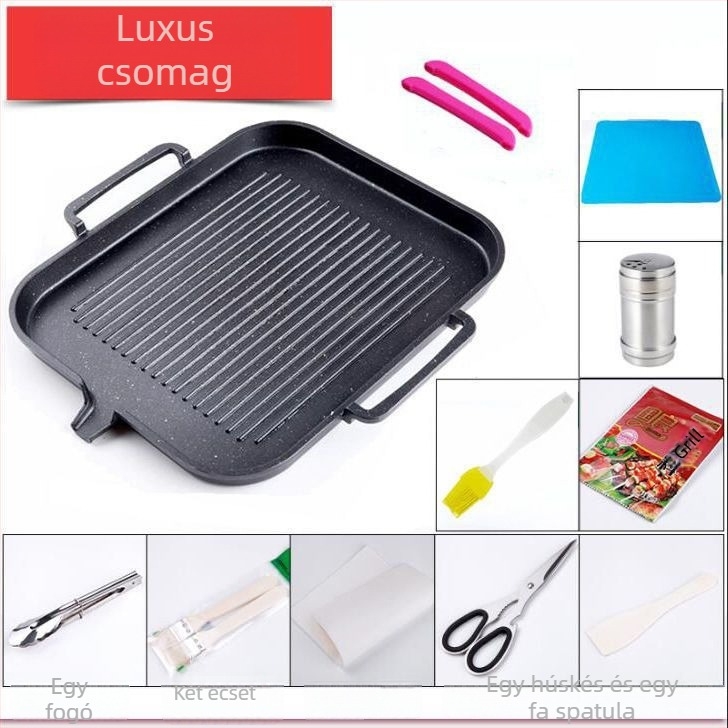 Koreai stílusú elektromos grillserpenyő Maifan kővel, fekete, tapadásmentes, füstmentes otthoni grillhez Teppanyaki