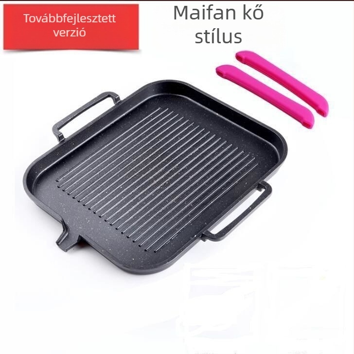 Koreai stílusú elektromos grillserpenyő Maifan kővel, fekete, tapadásmentes, füstmentes otthoni grillhez Teppanyaki
