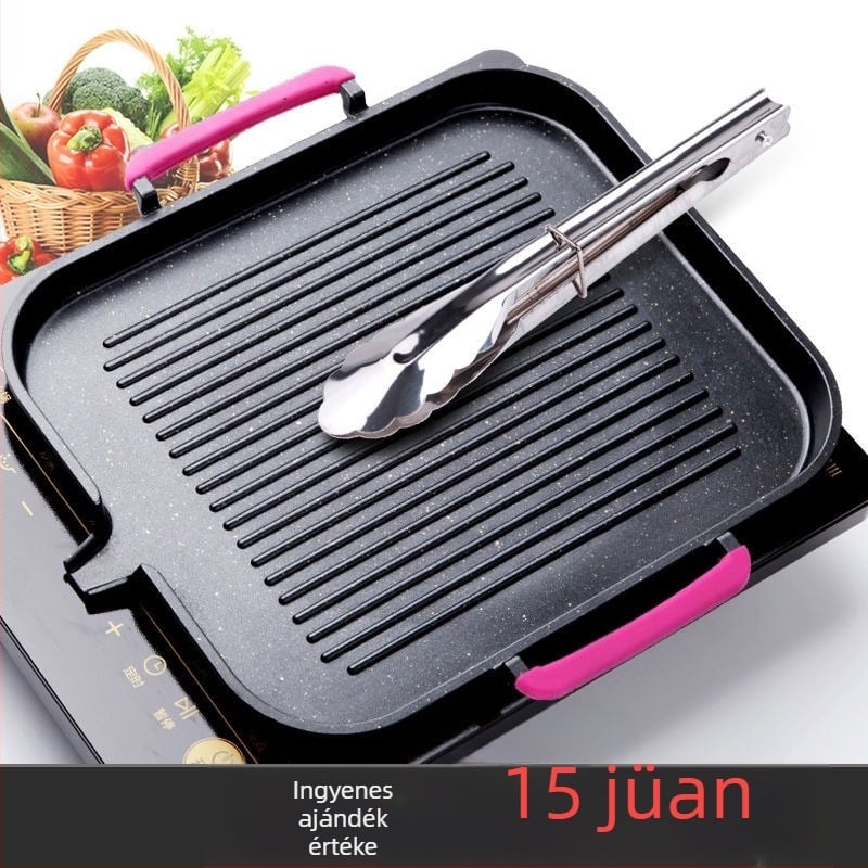 Koreai stílusú elektromos grillserpenyő Maifan kővel, fekete, tapadásmentes, füstmentes otthoni grillhez Teppanyaki