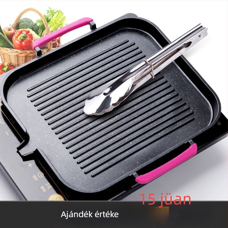 Koreai stílusú elektromos grillserpenyő Maifan kővel, fekete, tapadásmentes, füstmentes otthoni grillhez Teppanyaki