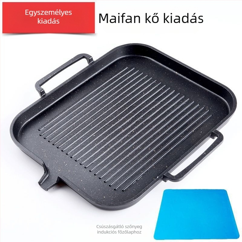 Koreai stílusú elektromos grillserpenyő Maifan kővel, fekete, tapadásmentes, füstmentes otthoni grillhez Teppanyaki