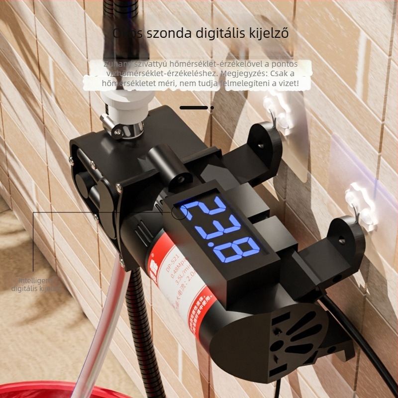 Önprimáló DC zuhanypumpa, ABS testű, ideális vidéki kültéri kollégiumokhoz és építkezésekhez; tartozék: fém tömlő 2 m, cső Ø10 mm 1,5 m, kőszűrő cső, csőbilincs és szívó korong