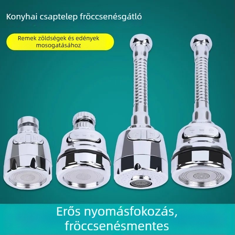 Konyhai csap fröccsenés elleni védelemmel, hosszított kifolyó, nyomásfokozó, 360°-ban forgó, egykaros vezérlés
