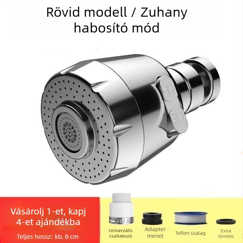 Konyhai csap fröccsenés elleni védelemmel, hosszított kifolyó, nyomásfokozó, 360°-ban forgó, egykaros vezérlés