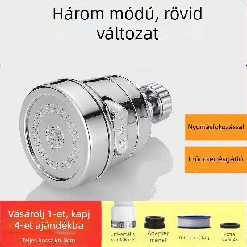 Konyhai csap fröccsenés elleni védelemmel, hosszított kifolyó, nyomásfokozó, 360°-ban forgó, egykaros vezérlés