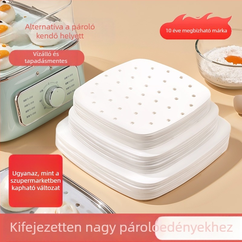 Élelmiszer-minőségű négyszögletes gőzölőpapír légsütőhöz – magas hőmérsékletnek ellenálló, szellőzőnyílásokkal