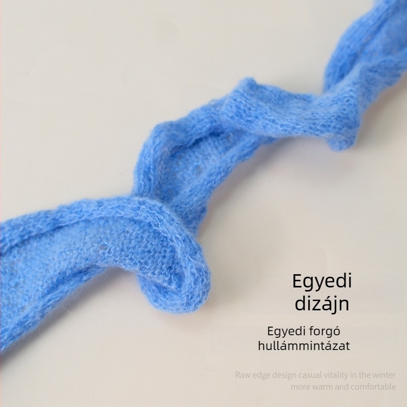 Hosszú, karcsú sál egységes színben, fodros éllel, nőknek; mohair gyapjúból kötve, téli divat, INS/Koreai stílus