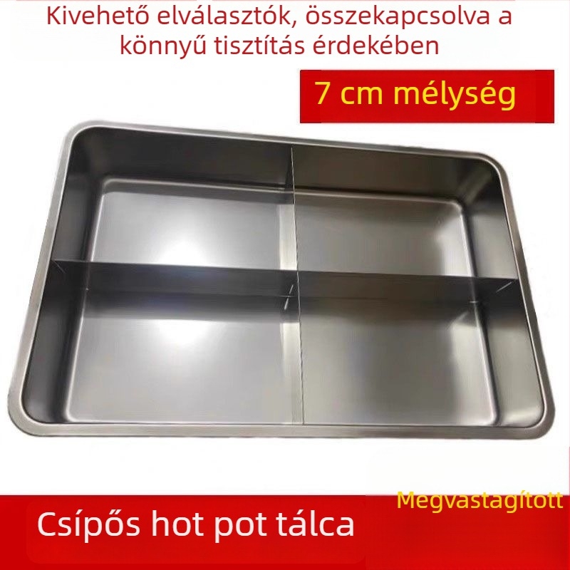 Négyszögletes professzionális fazék shabu-shabu-hoz, csípős hot pot-hoz és oden-hez, keresztirányú rácsos elválasztókkal