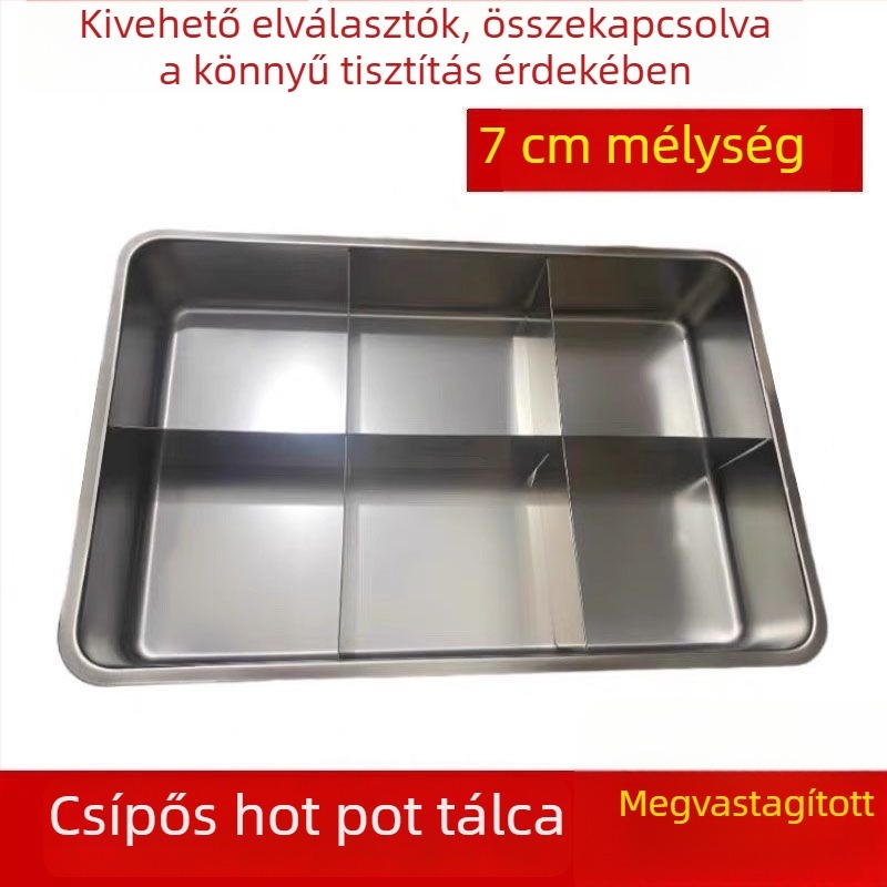 Négyszögletes professzionális fazék shabu-shabu-hoz, csípős hot pot-hoz és oden-hez, keresztirányú rácsos elválasztókkal