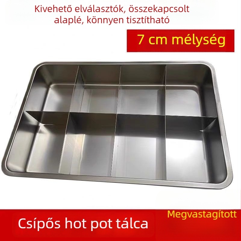 Négyszögletes professzionális fazék shabu-shabu-hoz, csípős hot pot-hoz és oden-hez, keresztirányú rácsos elválasztókkal