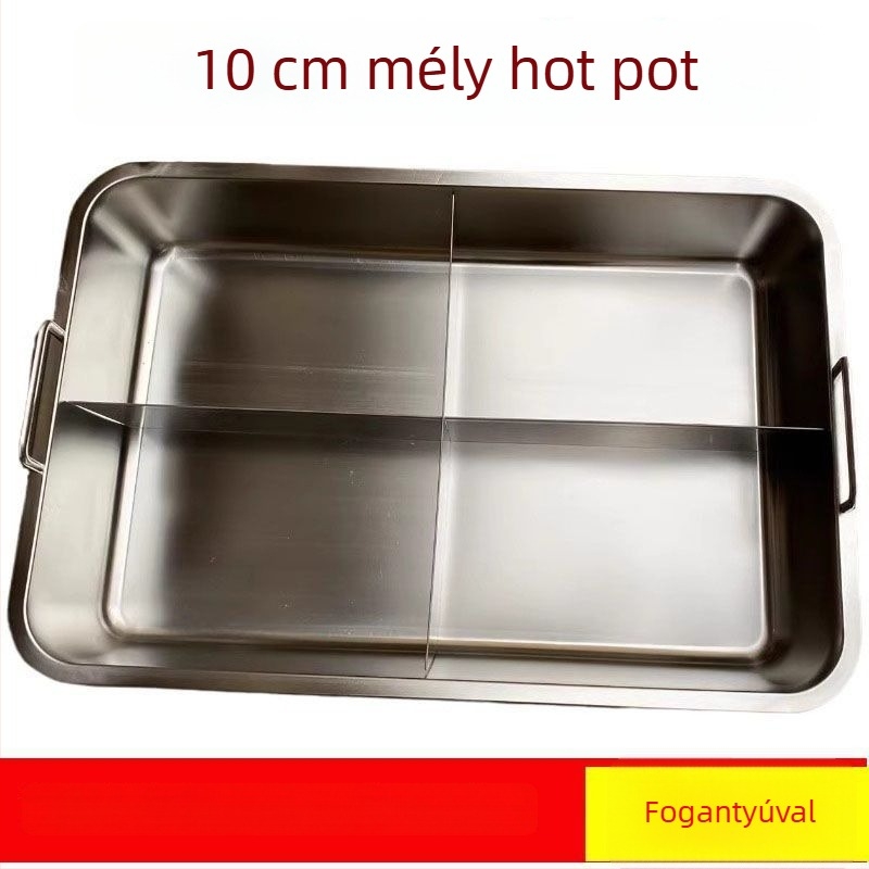 Négyszögletes professzionális fazék shabu-shabu-hoz, csípős hot pot-hoz és oden-hez, keresztirányú rácsos elválasztókkal