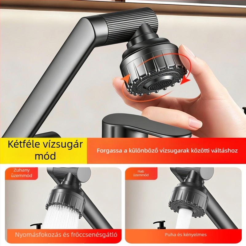 Réz anyagú mosdócsap mechanikus karral, kétlyukú forgó kiépítés meleg és hideg vízhez, fürdőszobai szerencse macska dizájn