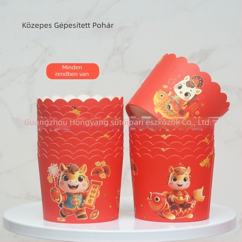 Egyszer használatos kerek muffinpapírok tartóval, kereskedelmi használatra, 2026-os Újév, a Ló éve
