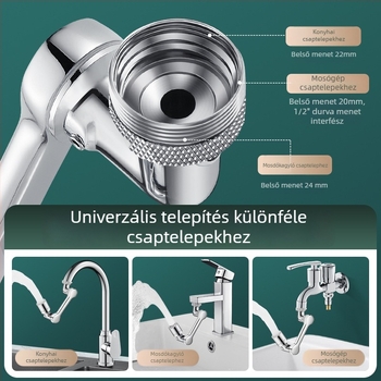 Robotkaros csapkiegészítő, forgó kifolyóval, multifunkcionális univerzális csatlakozó mosdóhoz
