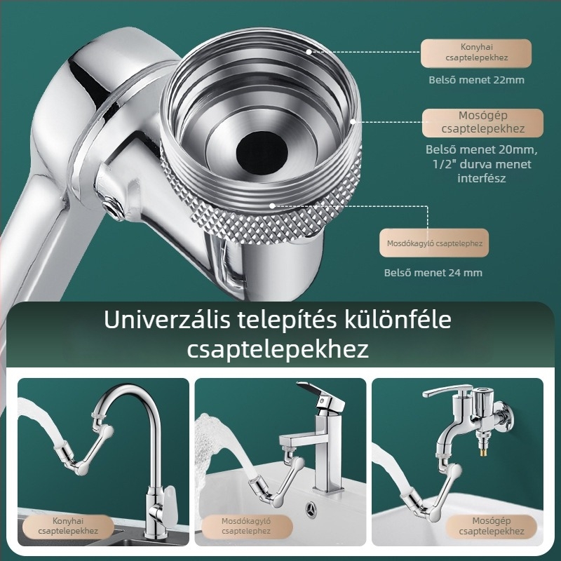 Robotkaros csapkiegészítő, forgó kifolyóval, multifunkcionális univerzális csatlakozó mosdóhoz