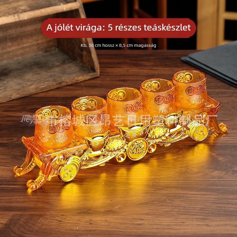 Műanyag rituális tálalókészlet: tányér, tál, pohár, evőpálcikák, teáskanna és teáscsészék